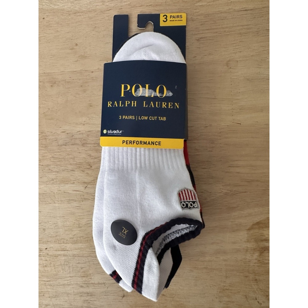 NWT- Polo Ralph Lauren 3 pack  Mens Size XL Performance Low Cut Tab Socks Preppy